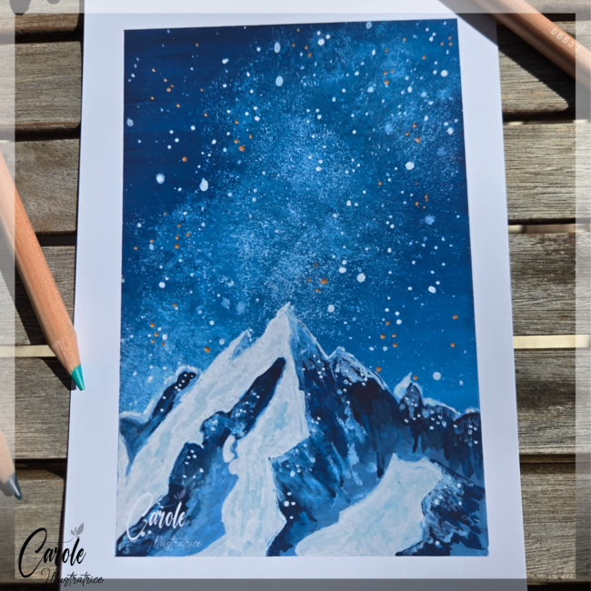 Impression-Montagne et ciel étoilé